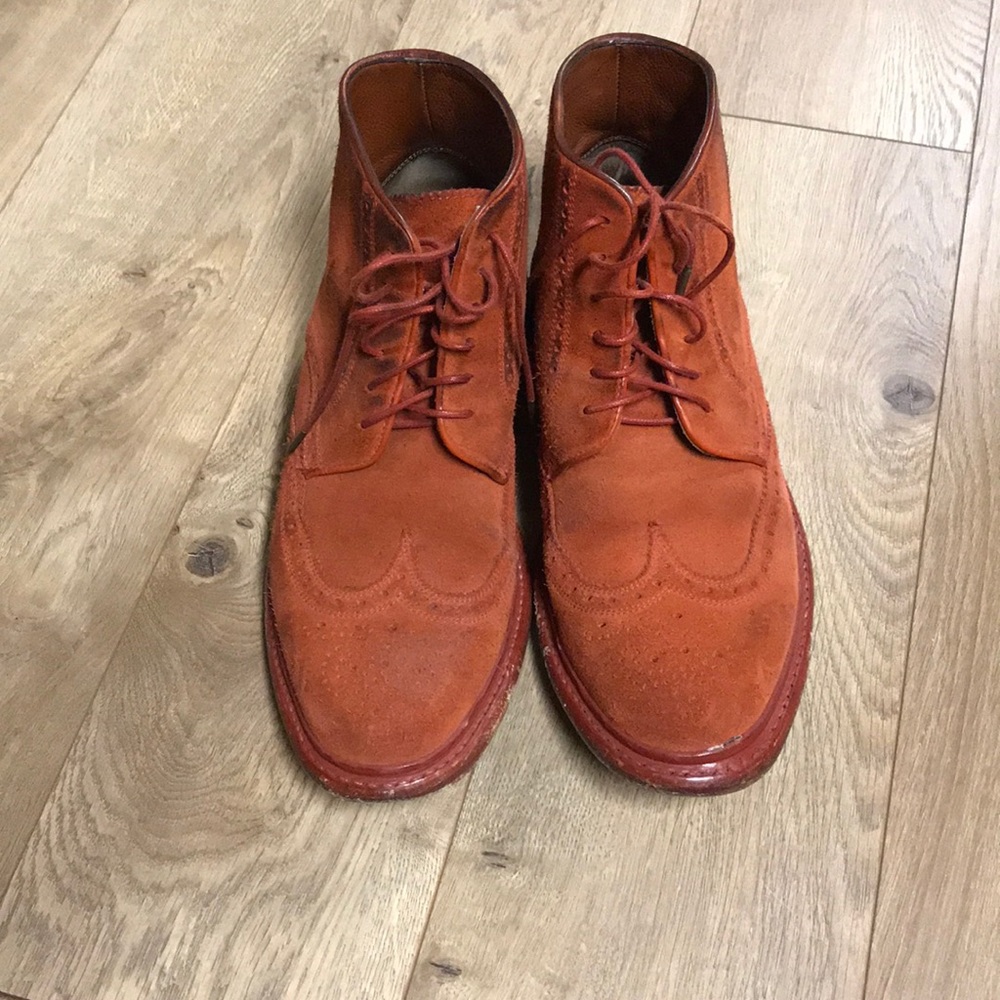 Orange suede ankle boots